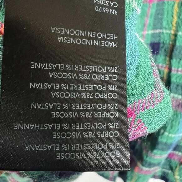 Anthropologie Pilcro Plaid Blouse Cropped Puff-Sleeve Soft Crinkle Green   Large - Picture 8 of 8